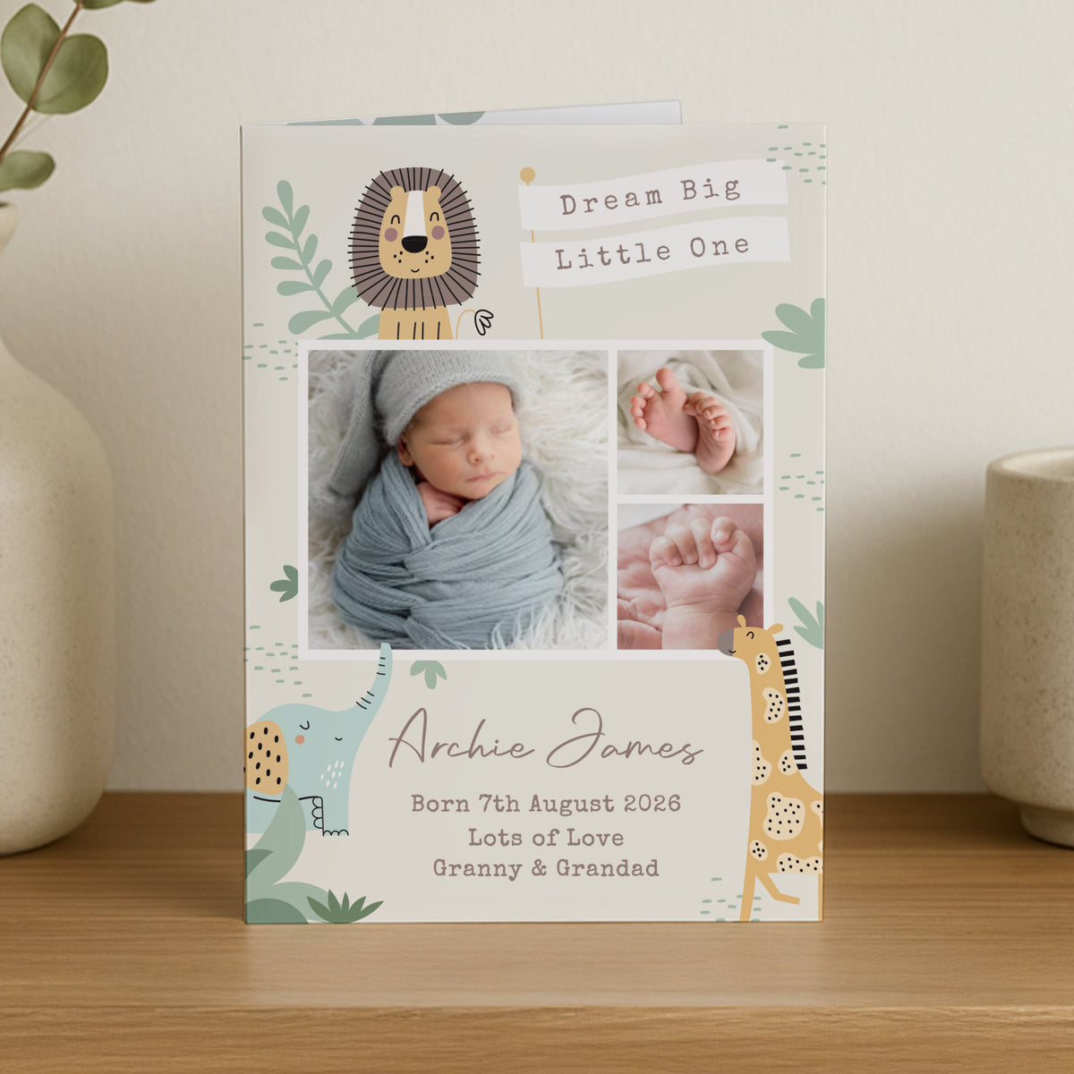 Personalised Photo Upload Safari New Baby Card