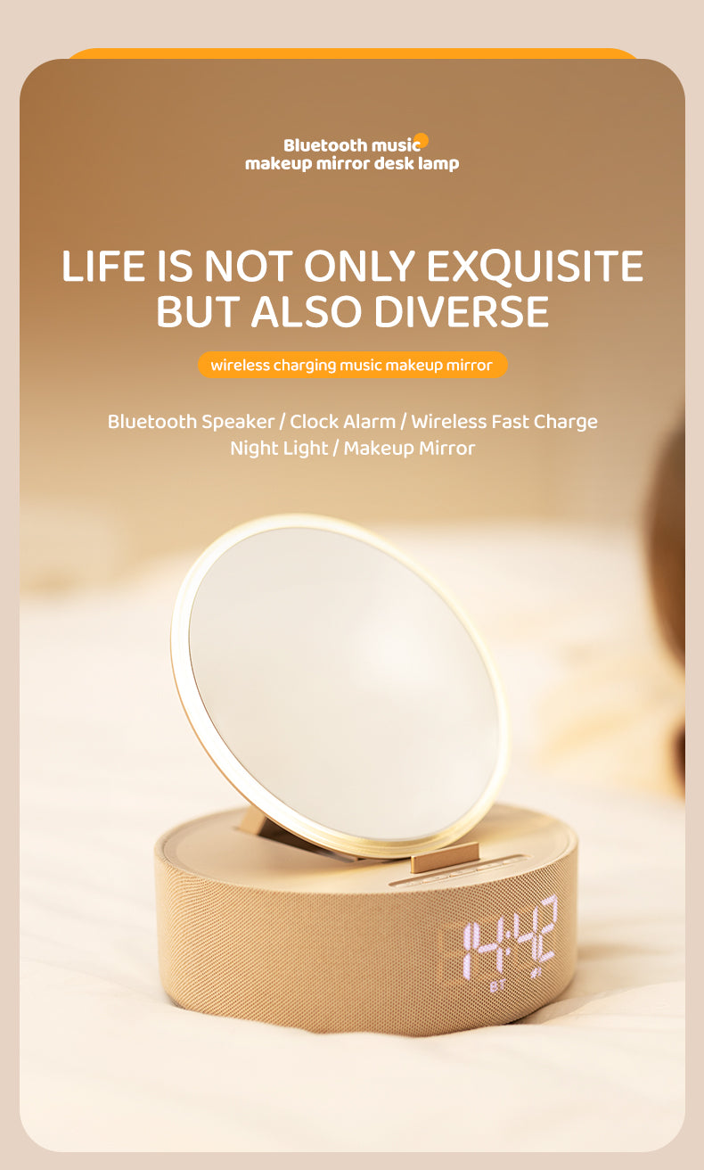 GLOW- LED Mirror, Clock, Bluetooth Speaker & Wireless Charger