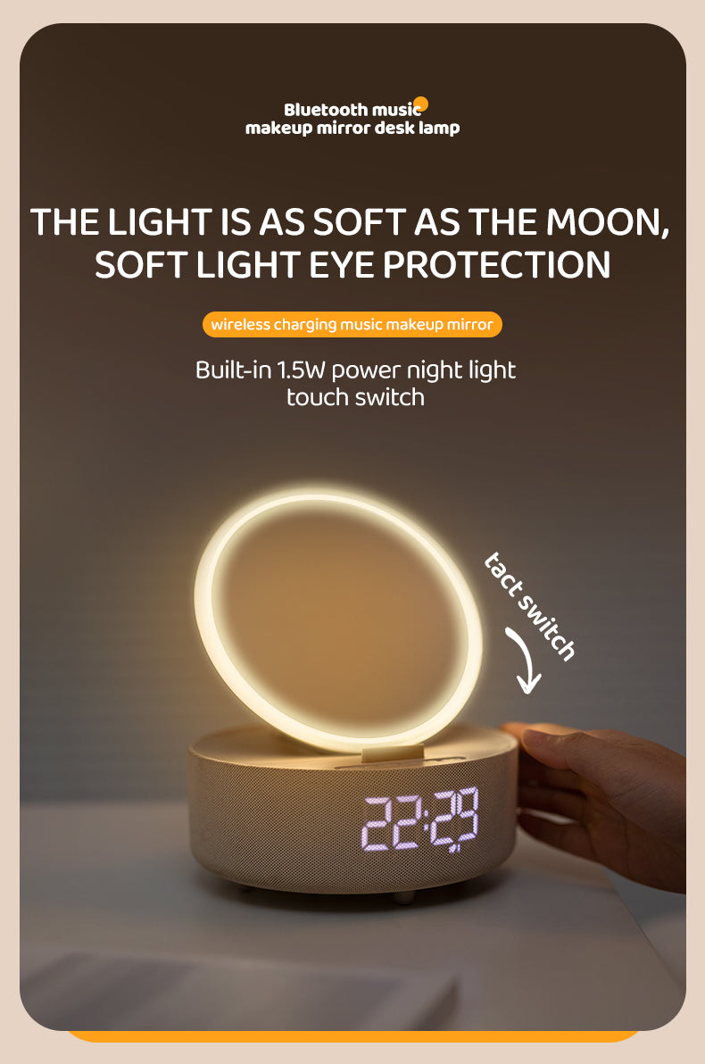 GLOW- LED Mirror, Clock, Bluetooth Speaker & Wireless Charger