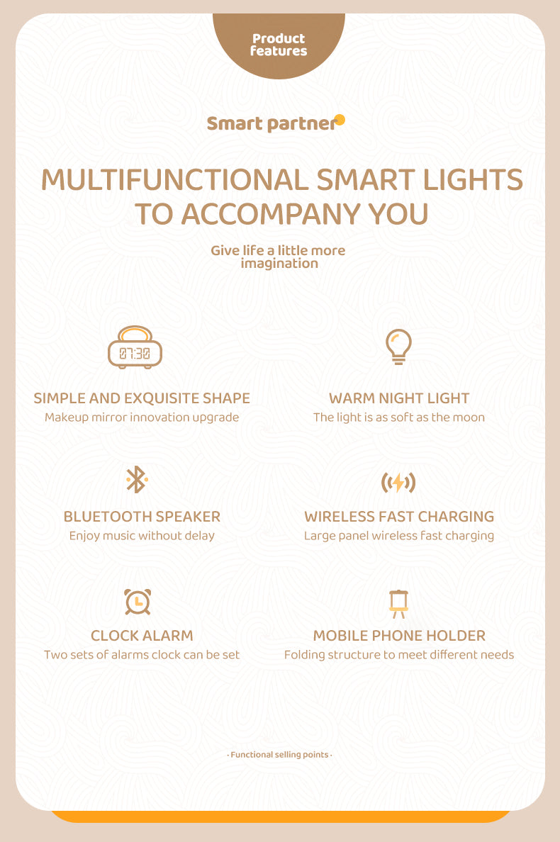 GLOW- LED Mirror, Clock, Bluetooth Speaker & Wireless Charger