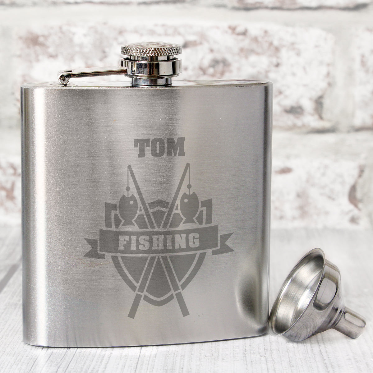 Personalised Fishing Crest Hip Flask