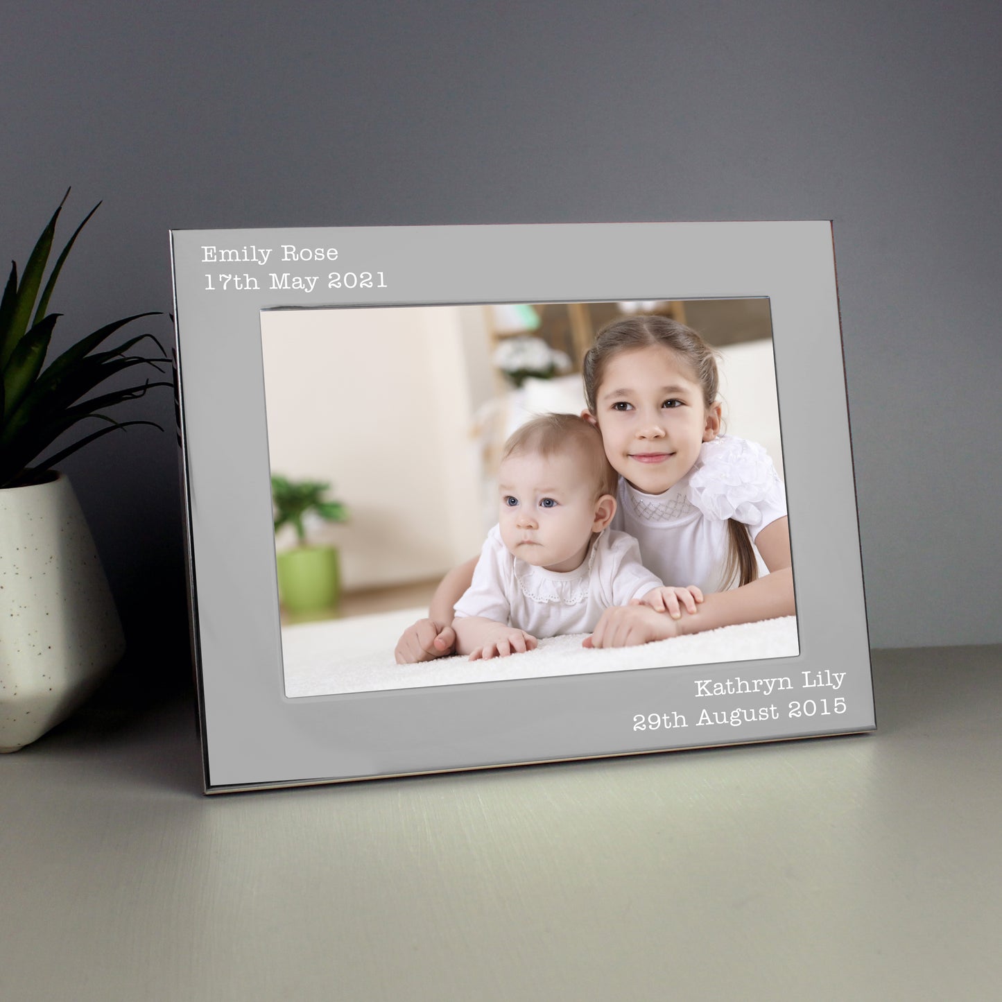 Personalised Free Text 5 x 7 Landscape Silver Photo Frame