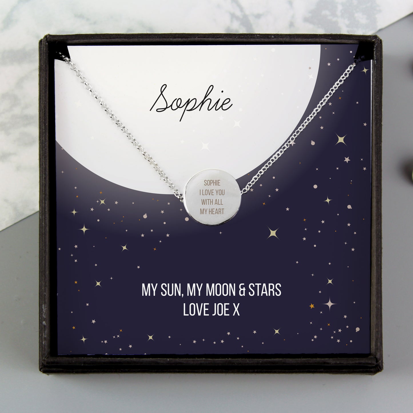 Personalised Sentiment Disc Necklace and Box