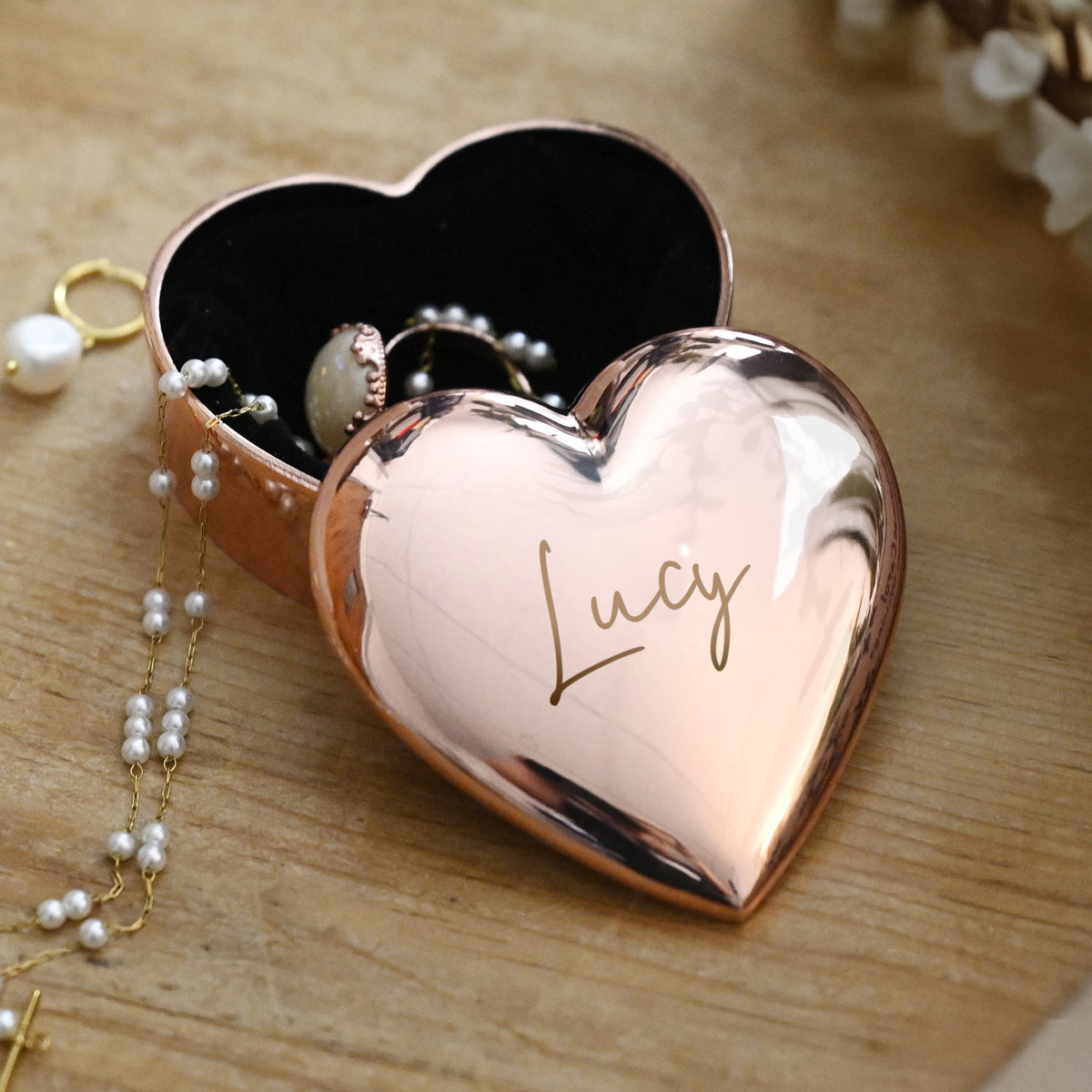 Personalised Engraved Rose Gold Heart Trinket Box