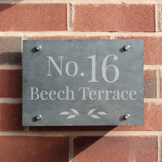 Personalised Leaf Slate House Sign