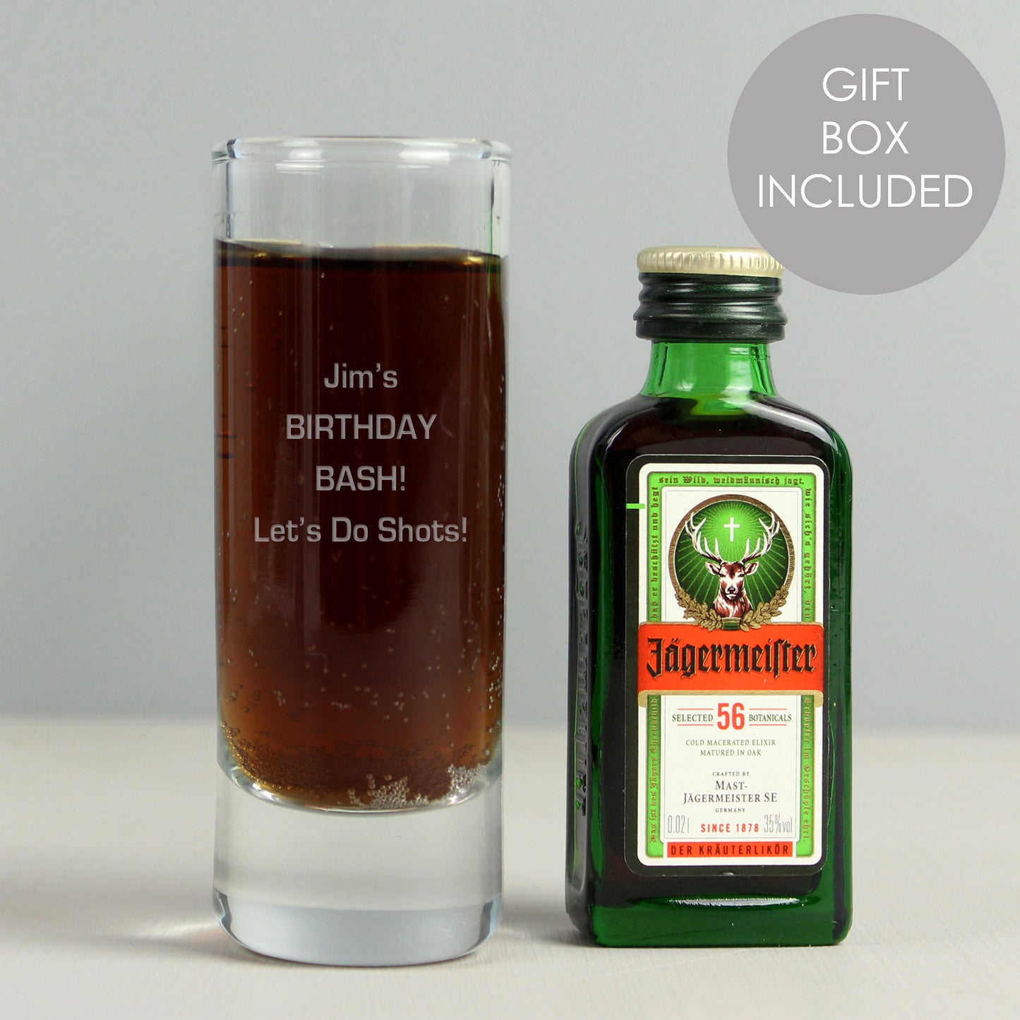 Personalised Shot Glass and Miniature Jagermeister - Text Only
