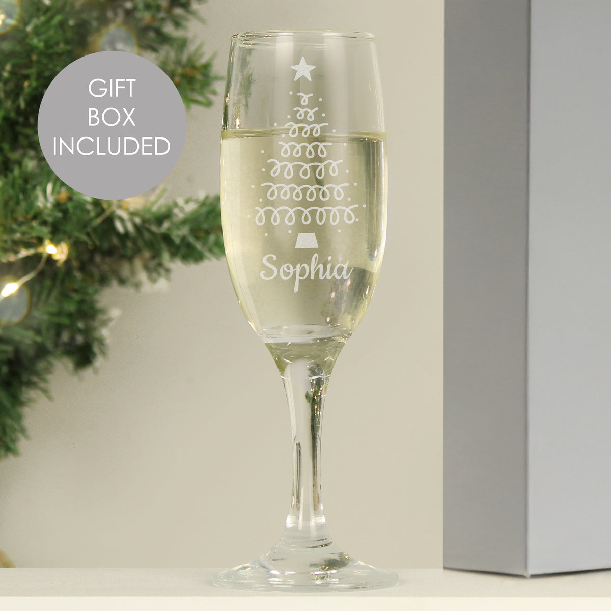 Personalised Christmas Tree Glass Flute
