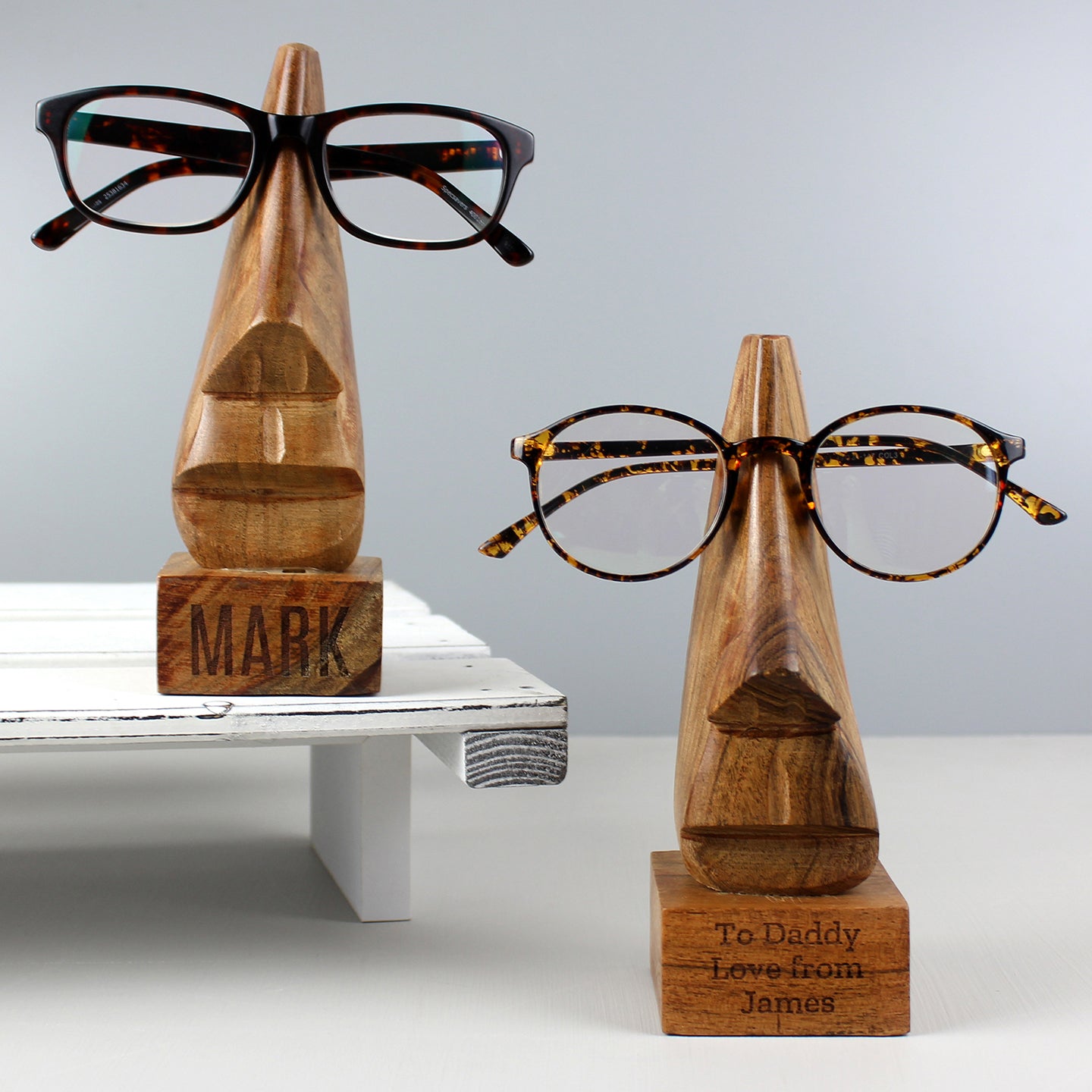 Personalised Name Only Wooden Nose-Shaped Glasses Holder