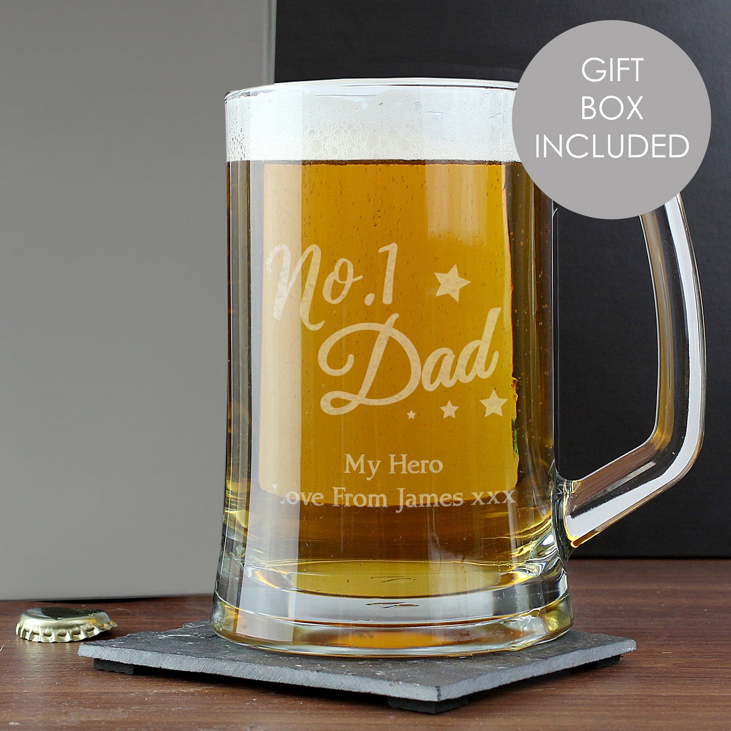 Personalised No.1 Dad Glass Pint Stern Tankard