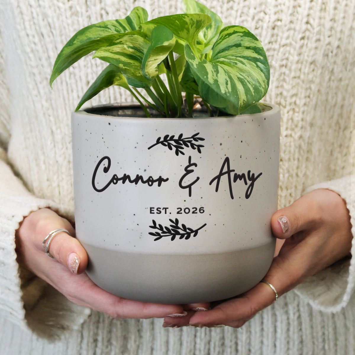 Personalised Botanical Flecked Plant Pot