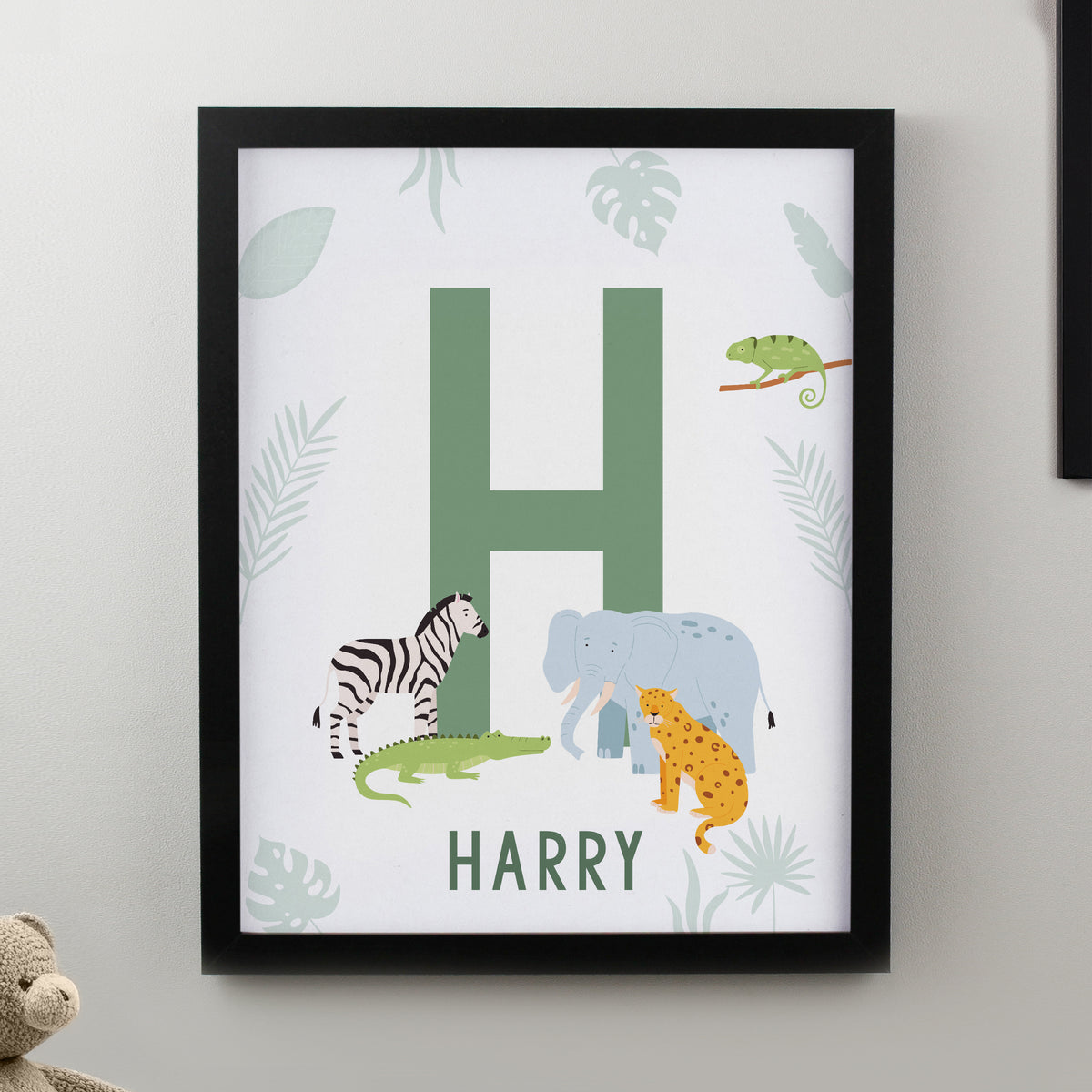 Personalised Animal Initial Black Poster Frame