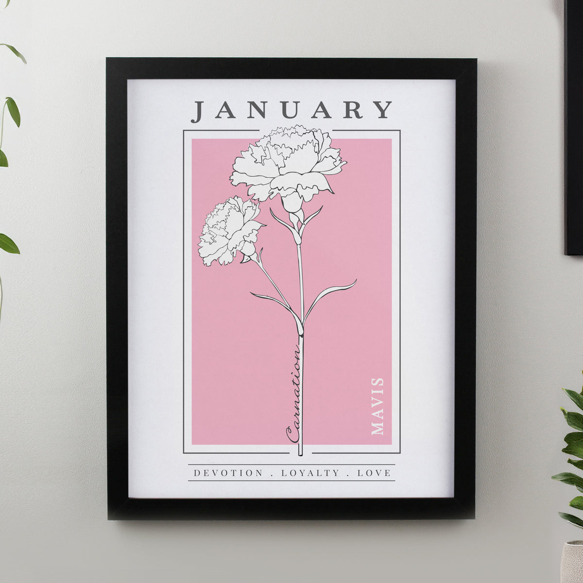 Personalised Birth Flower Black Poster Frame