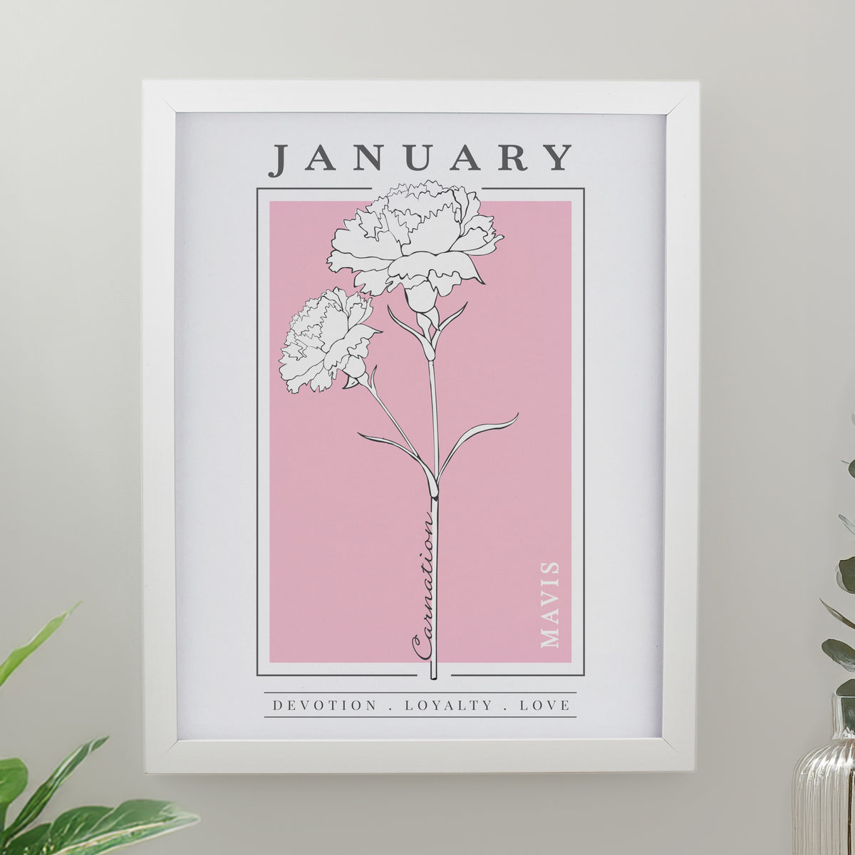 Personalised Birth Flower White Poster Frame