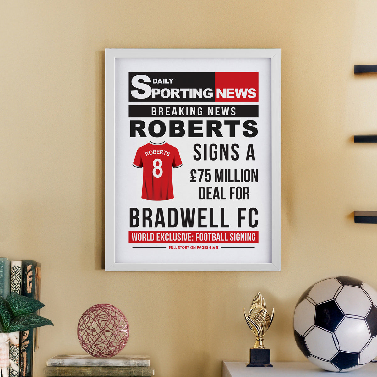 Personalised Football News White Poster Frame