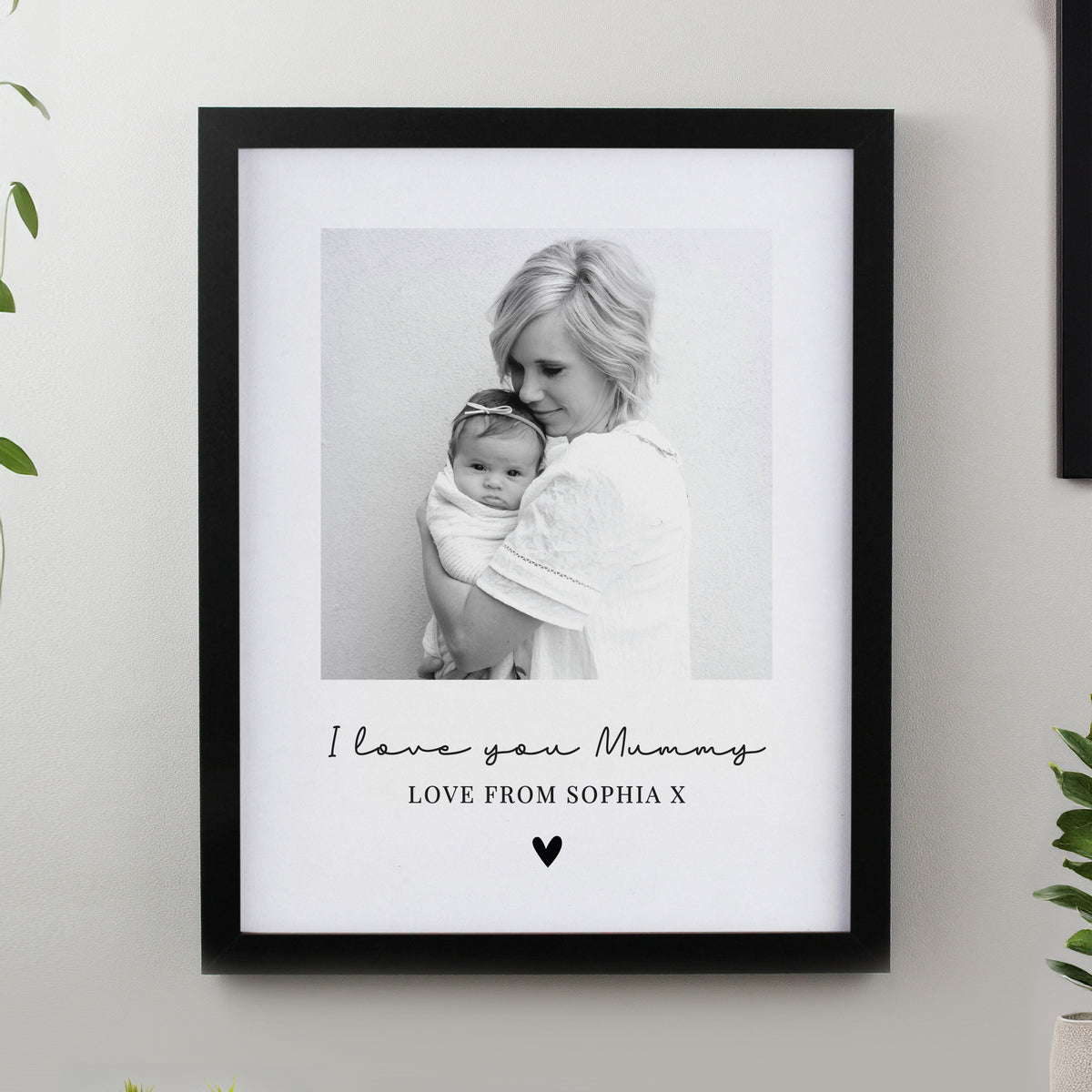 Personalised Heart Photo Upload Black Poster Frame