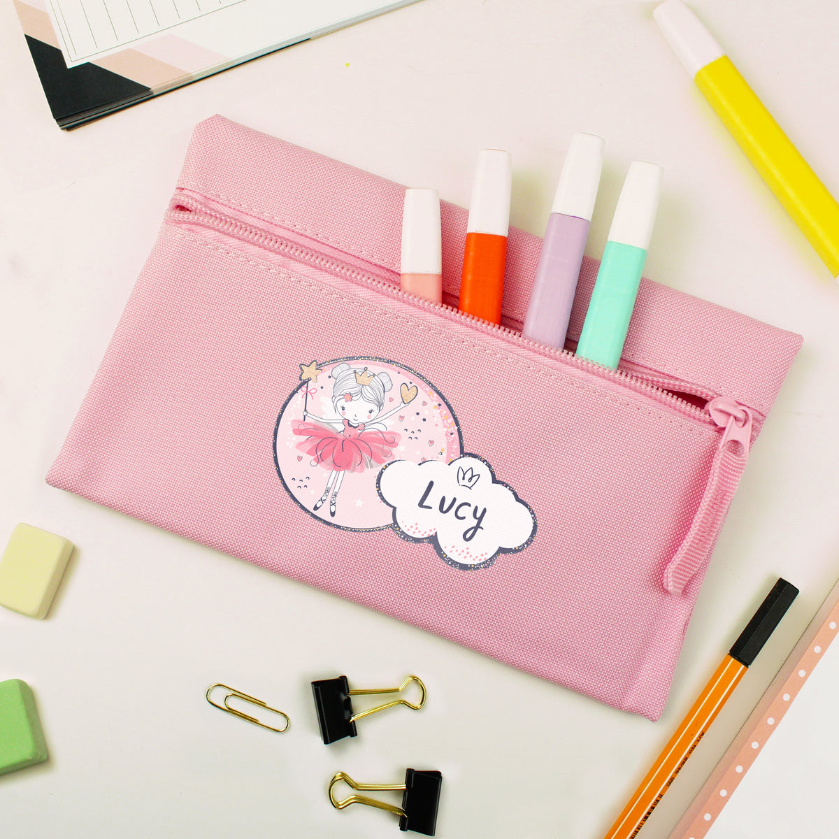Personalised Princess Ballerina Pink Pencil Case
