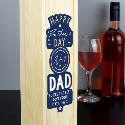 Personalised Happy Father's Day No. 1 Dad Wooden Wine Bottle Box