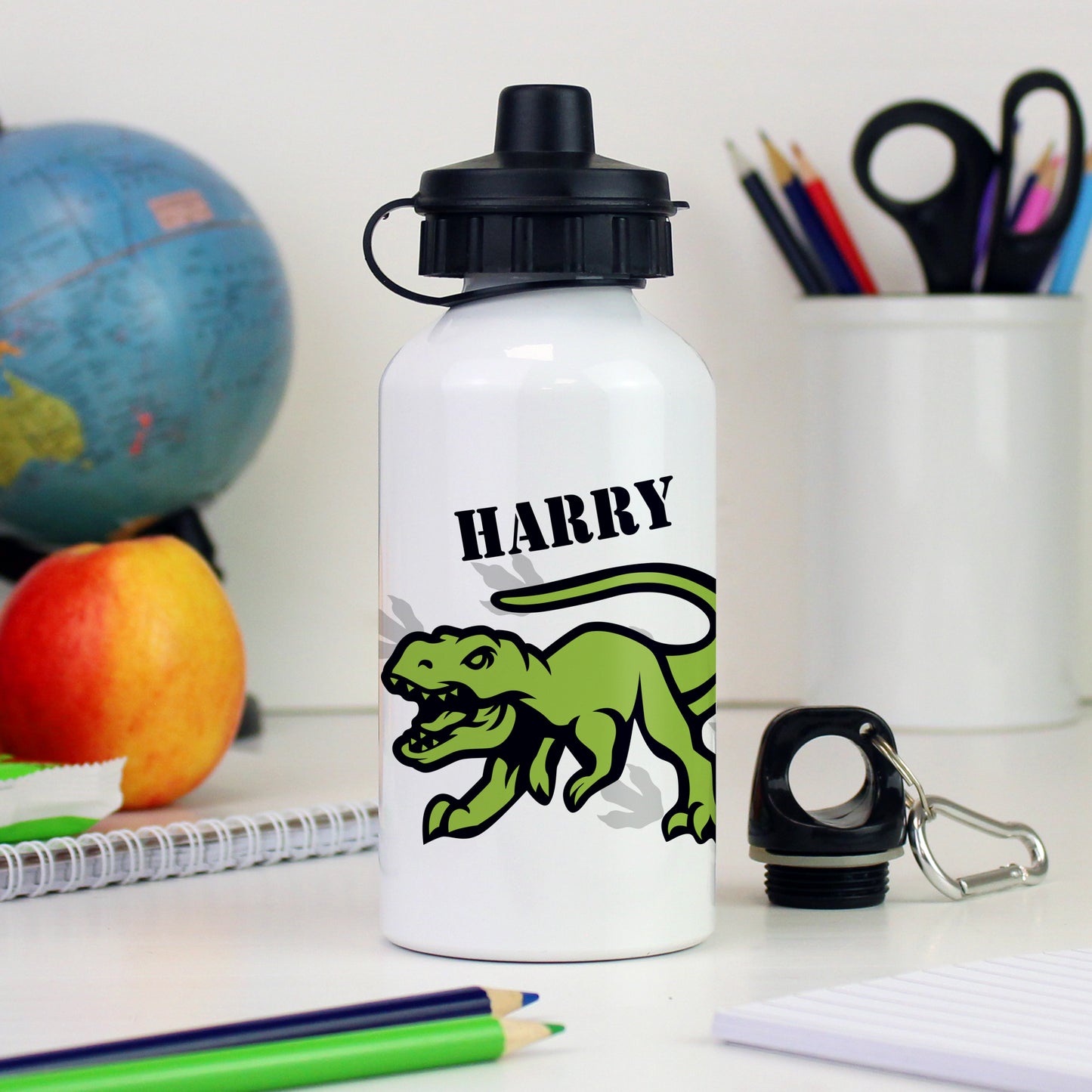 Personalised Dinosaur White Drinks Bottle