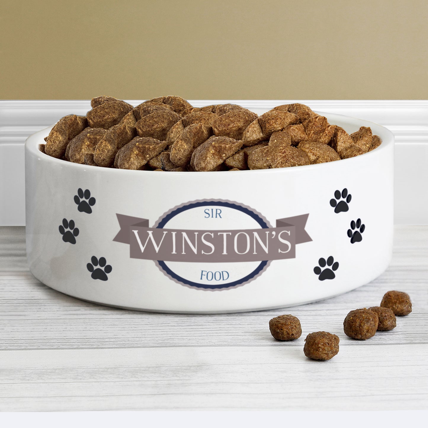 Personalised Blue Paws 15cm Medium White Pet Bowl
