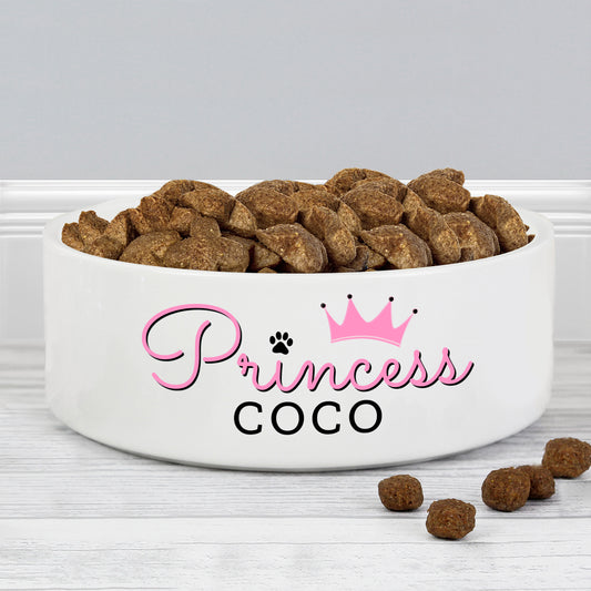 Personalised Princess 15cm Medium Ceramic White Pet Bowl