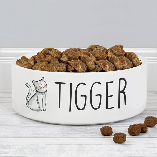 Personalised Scribble Cat 15cm Medium Pet Bowl
