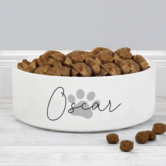 Personalised Grey Paw Print Name 15cm Medium Pet Bowl