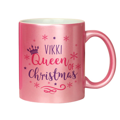 Personalised Queen Of Christmas Pink Mug