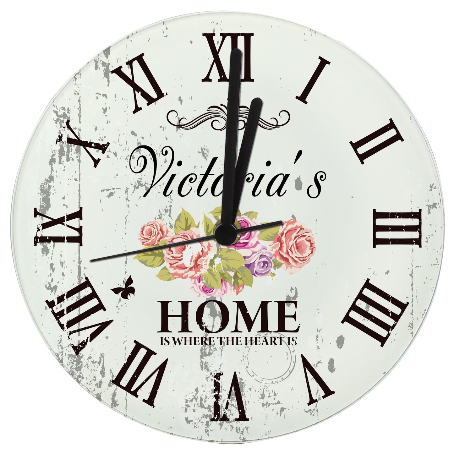Personalised Shabby Chic Floral Glass Clock
