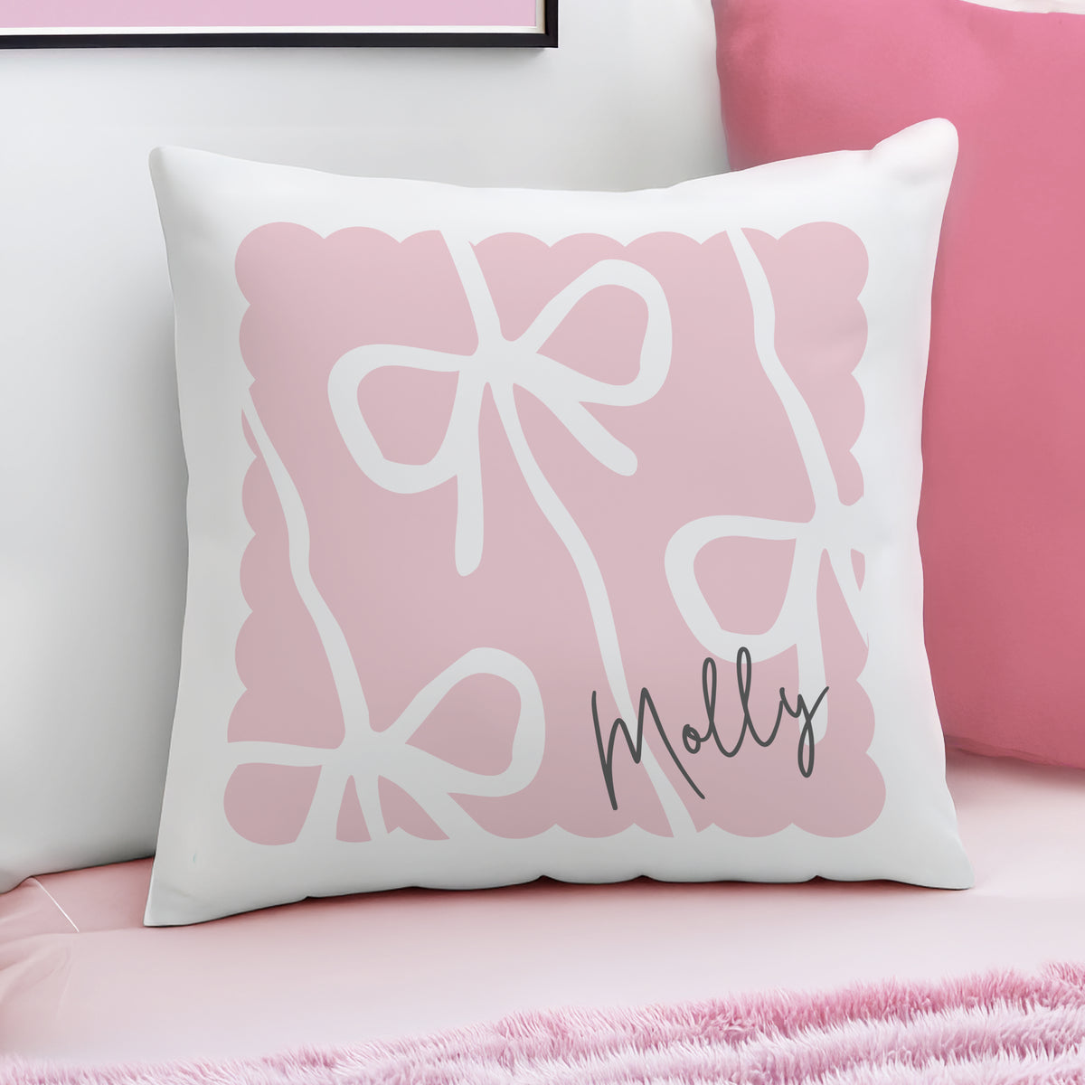 Personalised Pink Bow Cushion