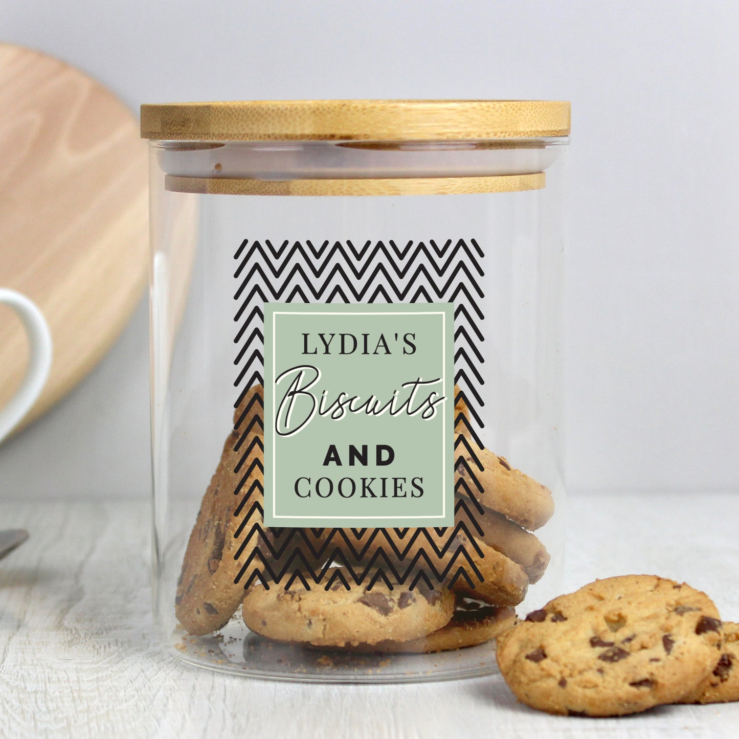 Personalised Abstract Free Text Glass Jar with Bamboo Lid