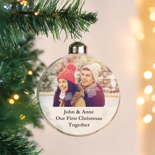 Personalised Message Photo Upload Glass Bauble