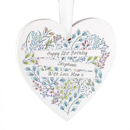 Personalised Botanical Scroll Wooden Heart Decoration
