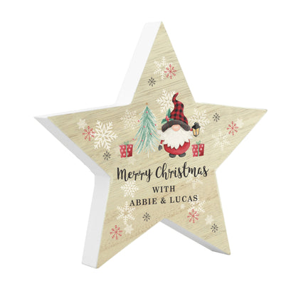 Personalised Gonk Christmas Wooden Star Ornament