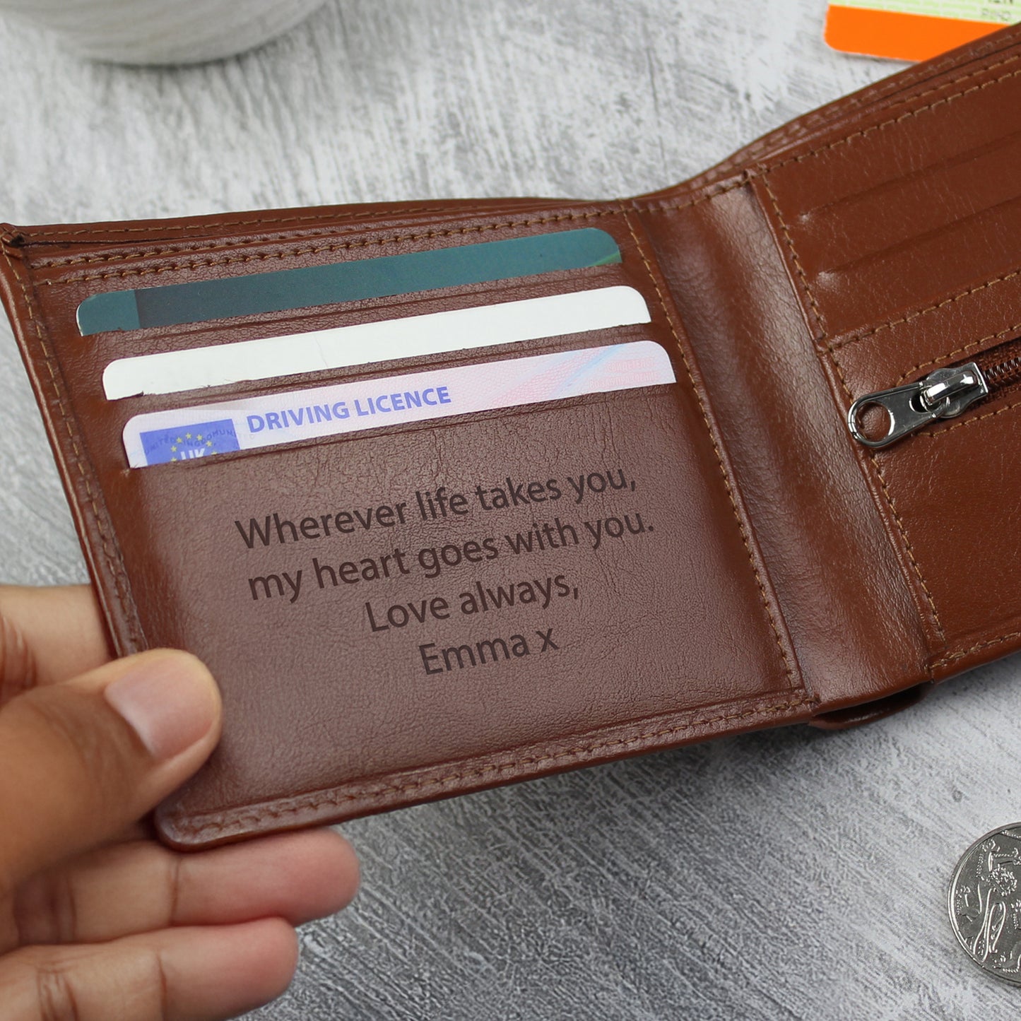 Personalised Free Text Tan Leather Wallet