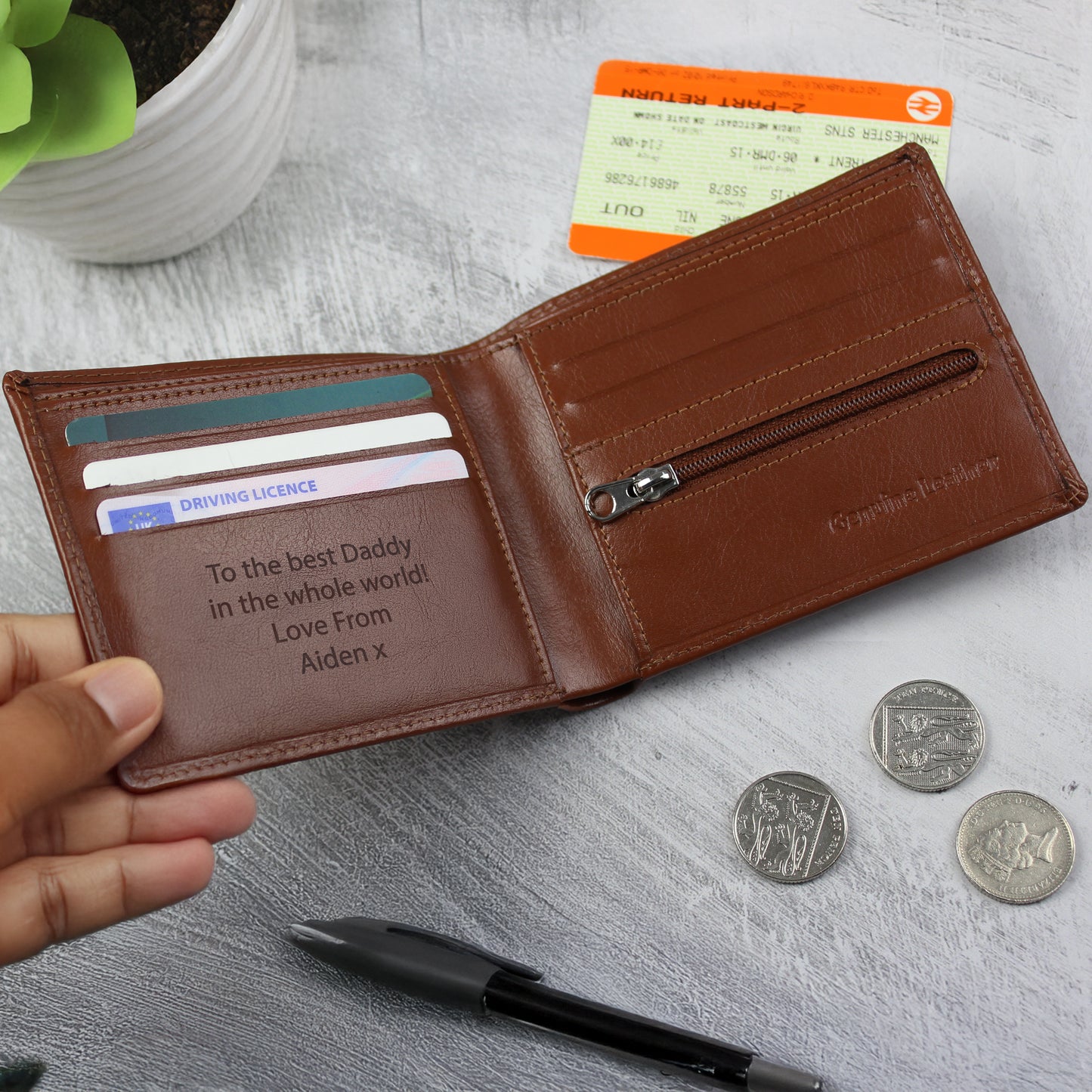 Personalised Free Text Tan Leather Wallet