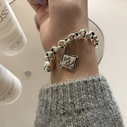 925 Sterling Silver Punk Geometric Bead Bracelet