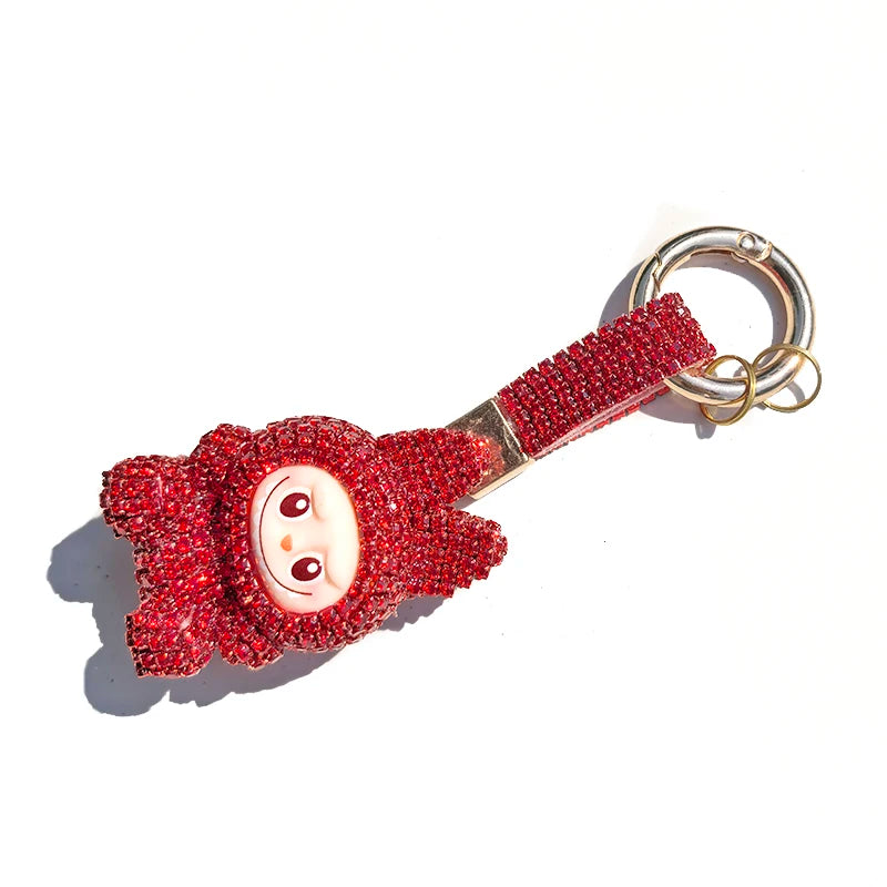 Labubu Monster Embroidered Diamond Pendant Keyring
