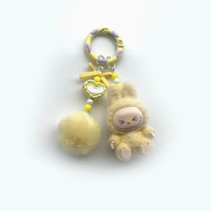 Labubu Mini Plush Keychain with Fluffy Ball