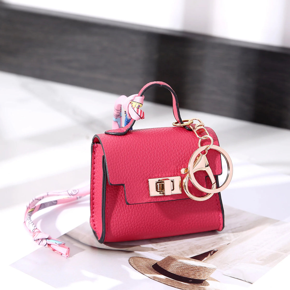 Mini Square Leather Coin Purse Light Luxury Bag Charm Cute Bag Pendant Creative Keychain Fashion Decor Accessories