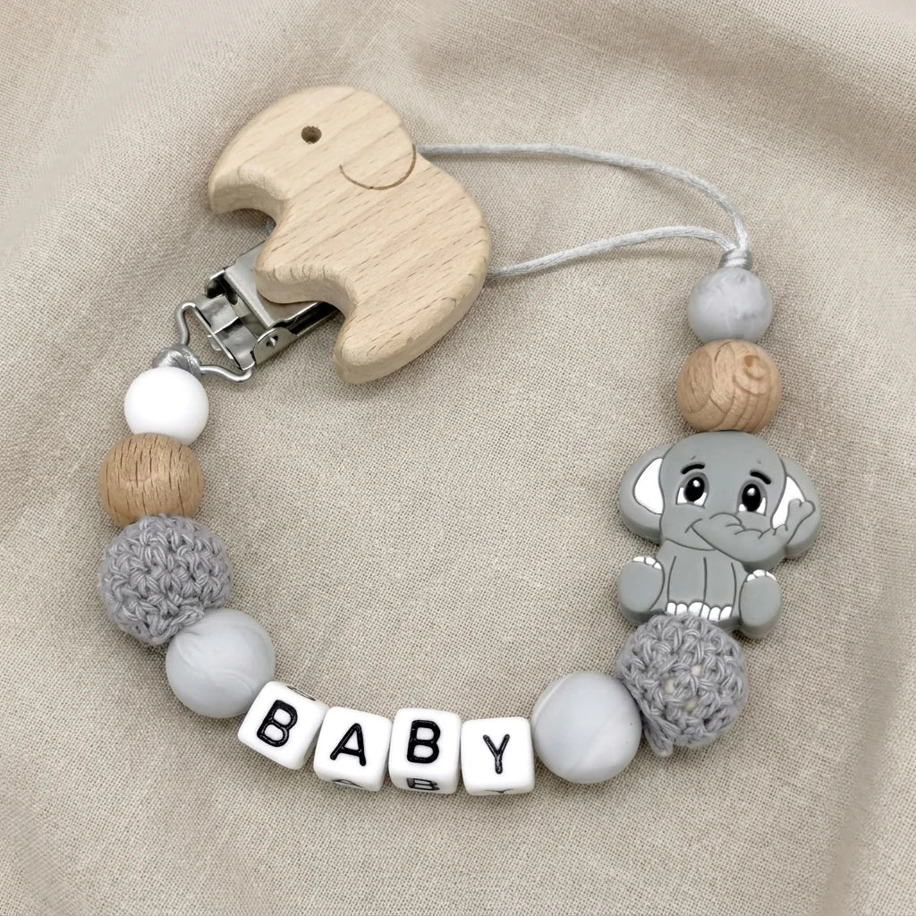 Personalized Pacifier Clip Custom Name Elephant Baby Teething Holder Food Grade Silicone Marble Beads BPA Free Dummy Chain Gift
