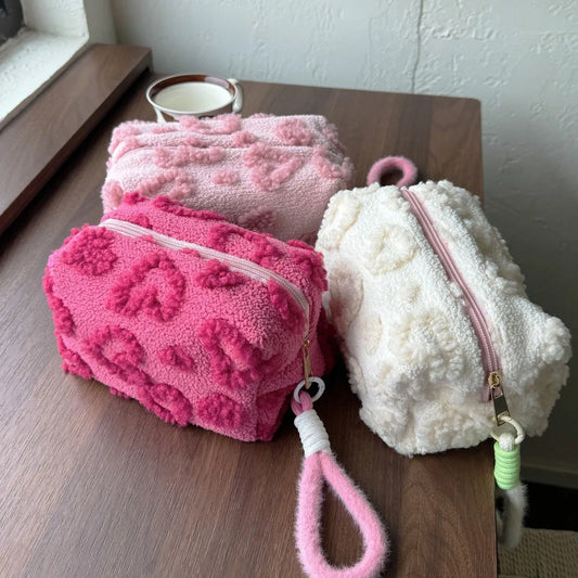 Fluffy Love Print Makeup Bag with Handle