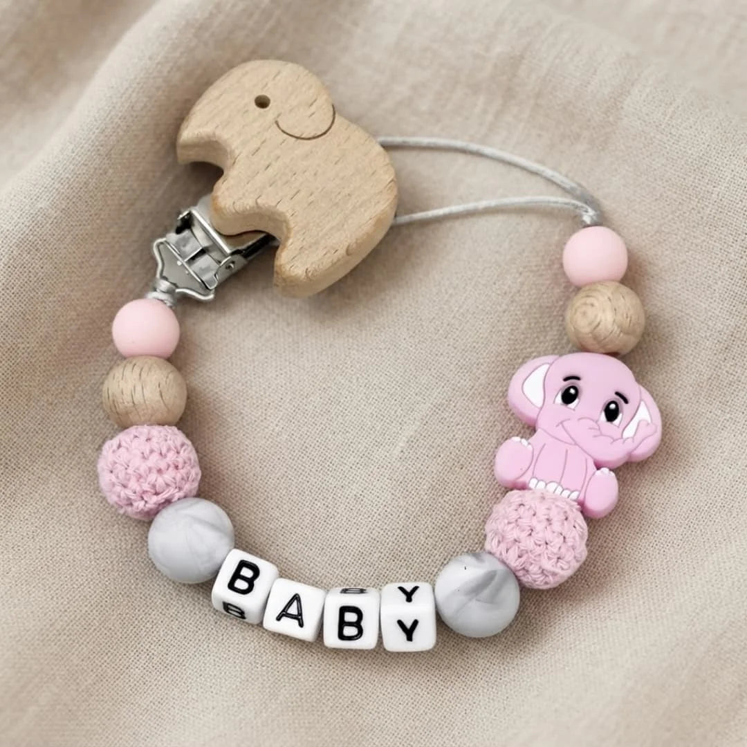 Personalized Pacifier Clip Custom Name Elephant Baby Teething Holder Food Grade Silicone Marble Beads BPA Free Dummy Chain Gift