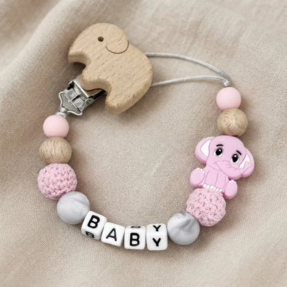 Personalized Pacifier Clip Custom Name Elephant Baby Teething Holder Food Grade Silicone Marble Beads BPA Free Dummy Chain Gift