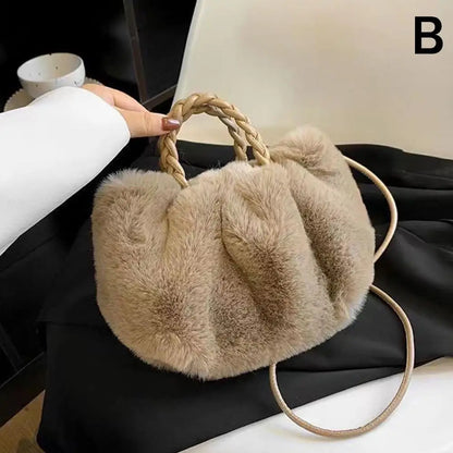 Cloud-Shaped Faux Fur Crossbody Handbag