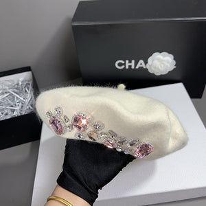 French Beret Winter Hat with Crystals