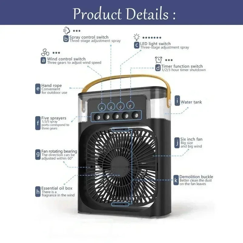3-in-1  Mini Air Conditioner with Fan and LED Light