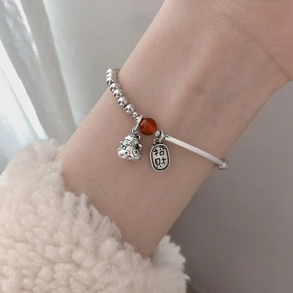 925 Sterling Silver Punk Geometric Bead Bracelet