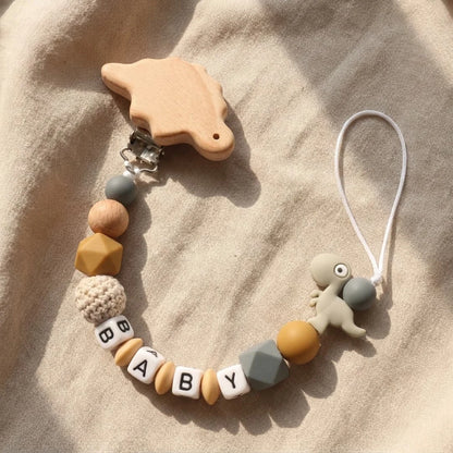 Personalized Pacifier Clip Custom Name Elephant Baby Teething Holder Food Grade Silicone Marble Beads BPA Free Dummy Chain Gift