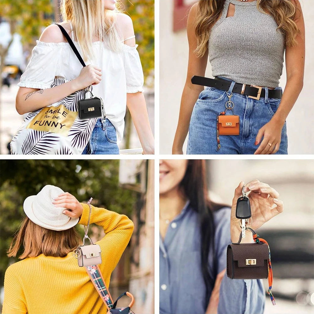 Mini Square Leather Coin Purse Light Luxury Bag Charm Cute Bag Pendant Creative Keychain Fashion Decor Accessories