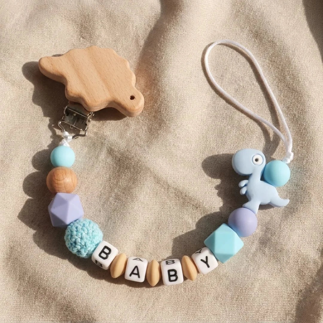 Personalized Pacifier Clip Custom Name Elephant Baby Teething Holder Food Grade Silicone Marble Beads BPA Free Dummy Chain Gift